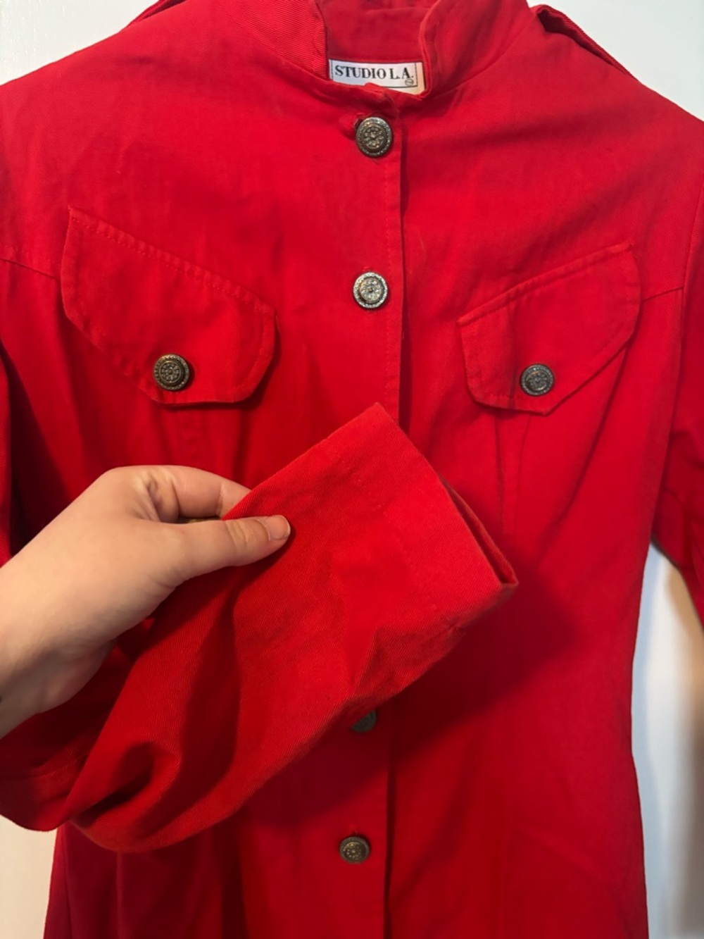 Vintage 80s Quiet Luxury Feminine Studio L.A. Vibrant Red Collared Jacket Dress - Picture 4 of 6